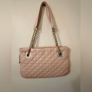 Calvin Klein Quilted Blush Pink Expandable Shoulder Bag with Gold Chain Straps